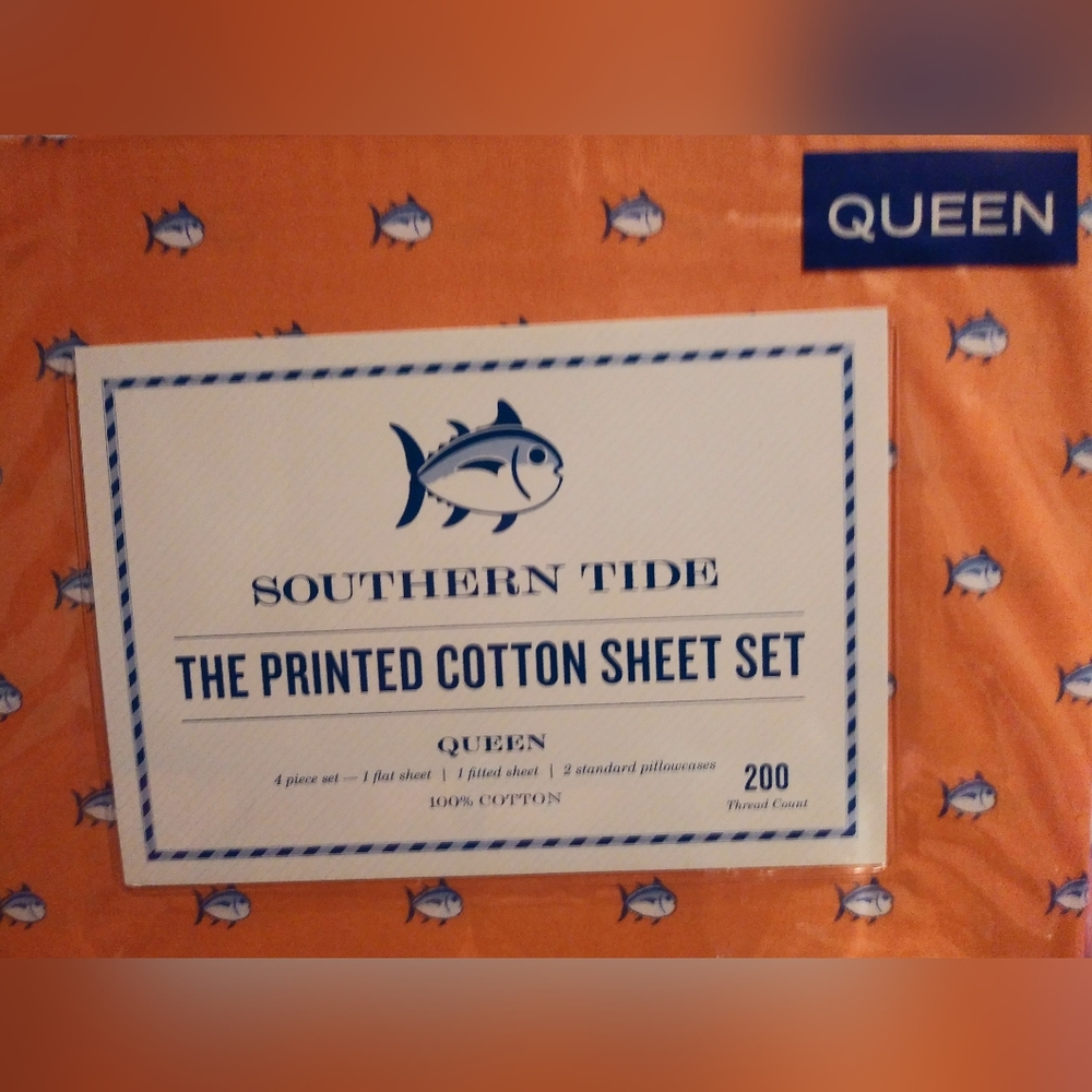 New Southern Tide Skipjack Queen sheet set Orange, Coral